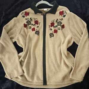 Allison Daley Green and Tan Zip-Up Cardigan